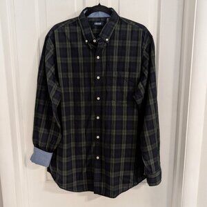Izod Men's Flip Cuff Shirt LARGE Plaid Preppy Button‎ Down Lightweight Green